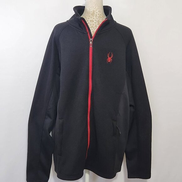 Spyder Men's Black SZ XL Front Full Zip Logo Hand Pockets Sports Jacket Outdoor - Picture 2 of 15